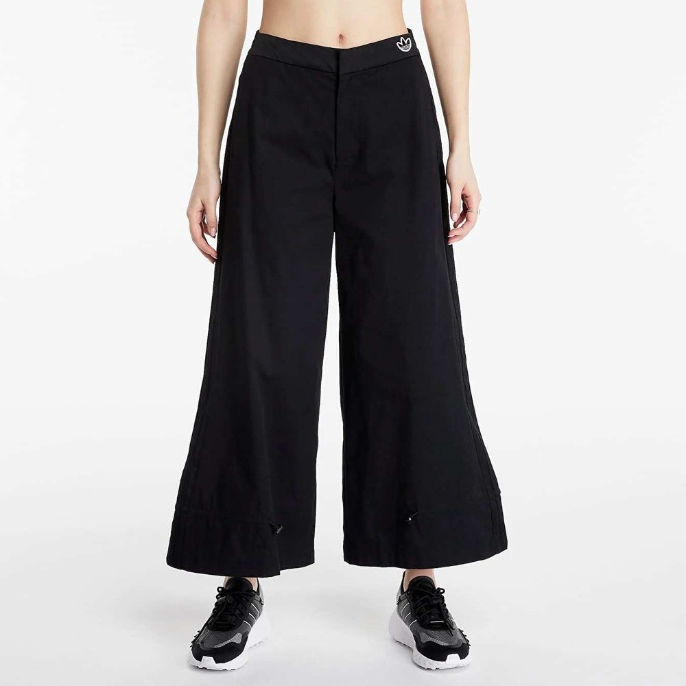 Adidas Originals Women Black Wide Leg Parachute Pants Tonal 3-Stripe Large